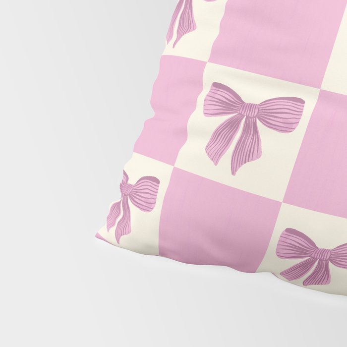 Elegant Pink Bow Checkerboard Pattern Pillow Sham Gallery Image 4