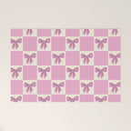 Elegant Pink Bow Checkerboard Pattern Welcome Mat Gallery Image 1