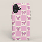 Elegant Pink Bow Checkerboard Pattern iPhone Case Gallery Image 1