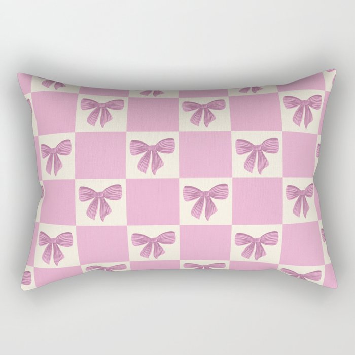 Elegant Pink Bow Checkerboard Pattern Rectangular Pillow Gallery Image 2