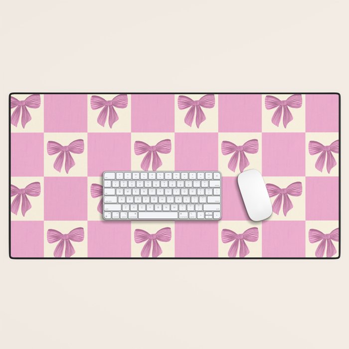 Elegant Pink Bow Checkerboard Pattern Desk Mat Gallery Image 1