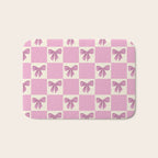 Elegant Pink Bow Checkerboard Pattern Bath Mat Gallery Image 1
