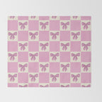 Elegant Pink Bow Checkerboard Pattern Throw Blanket Gallery Image 2