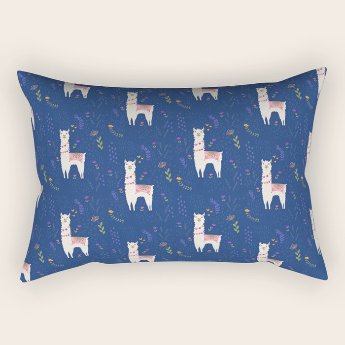 Llama on Blue Rectangular Pillow Gallery Image 2