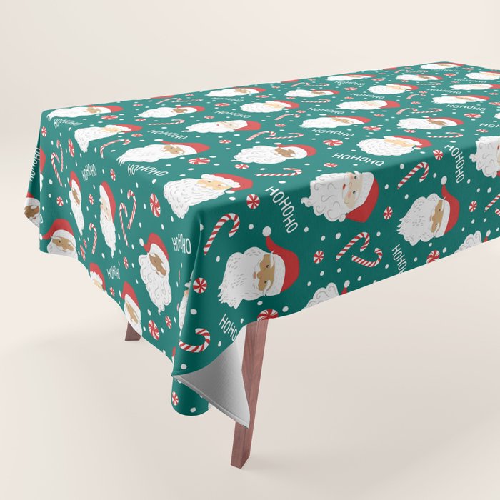 Peppermint Santas on Vivid Teal Tablecloth Gallery Image 1