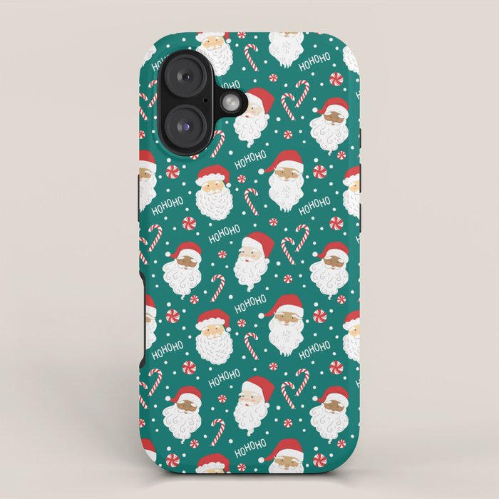 Peppermint Santas on Vivid Teal iPhone Case Gallery Image 1