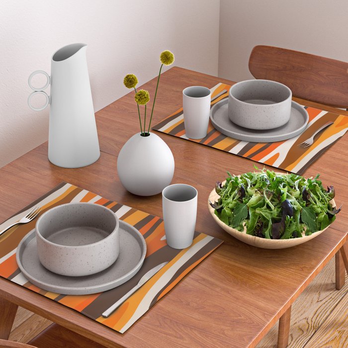 Wild Stripes Abstract Pattern in 70s Brown and Orange Placemat Gallery Image 2