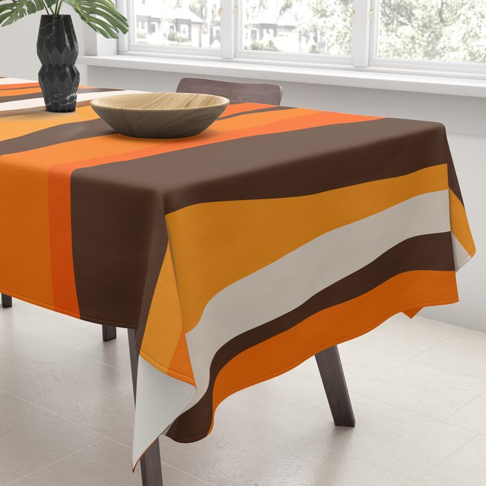 Wild Stripes Abstract Pattern in 70s Brown and Orange Tablecloth Gallery Image 3