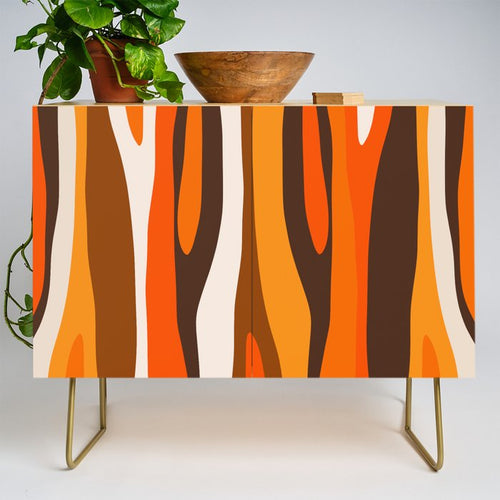 Wild Stripes Abstract Pattern In 70s Brown And Orange Credenza