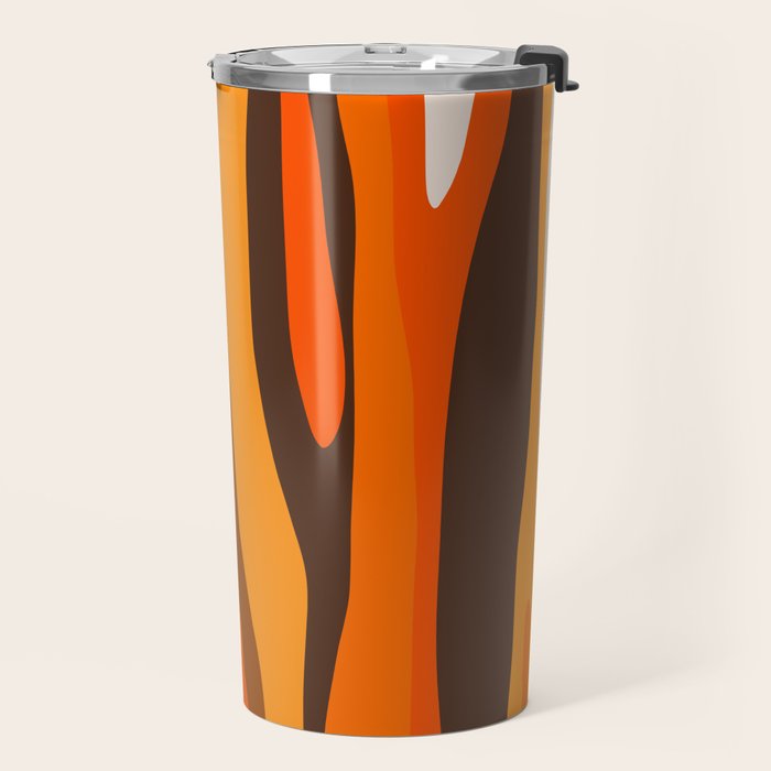 Wild Stripes Abstract Pattern in 70s Brown and Orange Travel Mug Gallery Image 2