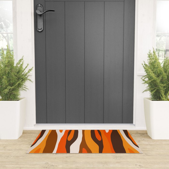 Wild Stripes Abstract Pattern in 70s Brown and Orange Welcome Mat Gallery Image 3