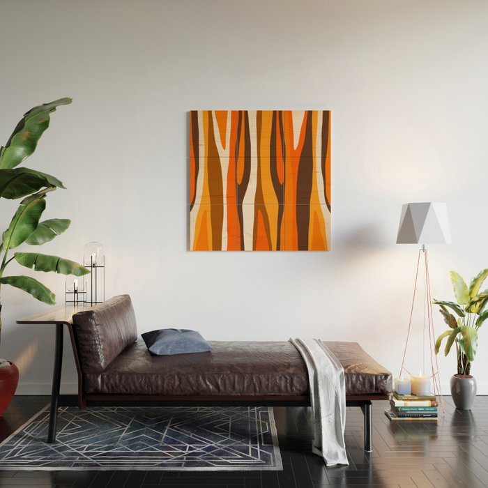 Wild Stripes Abstract Pattern in 70s Brown and Orange Wood Wall Art Gallery Image 2