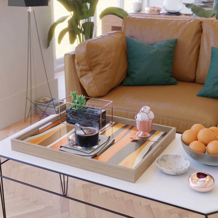 Wild Stripes Abstract Pattern in 70s Brown and Orange Serving Tray Gallery Image 2