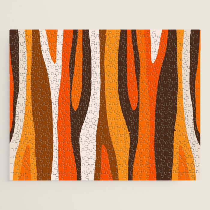 Wild Stripes Abstract Pattern in 70s Brown and Orange Jigsaw Puzzle Gallery Image 1