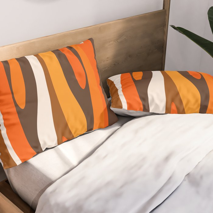 Wild Stripes Abstract Pattern in 70s Brown and Orange Pillow Sham Gallery Image 2
