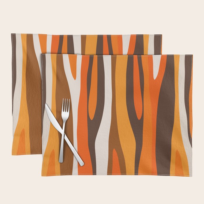 Wild Stripes Abstract Pattern in 70s Brown and Orange Placemat Gallery Image 1