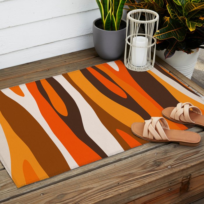 Wild Stripes Abstract Pattern in 70s Brown and Orange Outdoor Rug Gallery Image 2