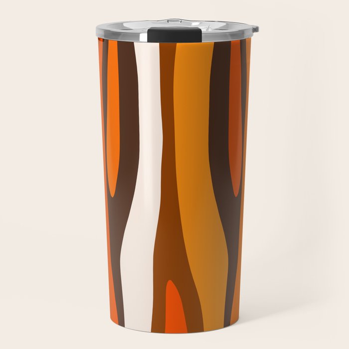Wild Stripes Abstract Pattern in 70s Brown and Orange Travel Mug Gallery Image 1