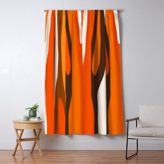 Wild Stripes Abstract Pattern in 70s Brown and Orange Window Curtain Gallery Image 1