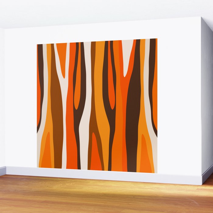 Wild Stripes Abstract Pattern in 70s Brown and Orange Wall Mural Gallery Image 2