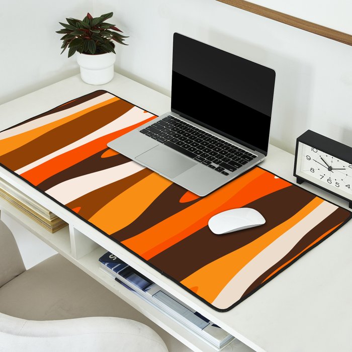 Wild Stripes Abstract Pattern in 70s Brown and Orange Desk Mat Gallery Image 2