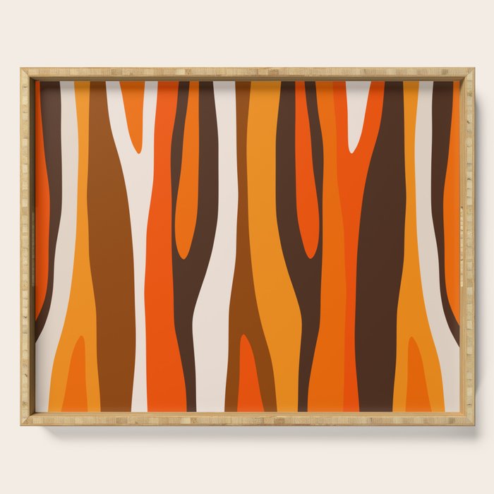 Wild Stripes Abstract Pattern in 70s Brown and Orange Serving Tray Gallery Image 1