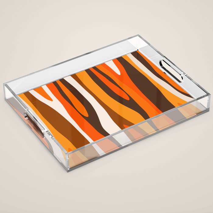 Wild Stripes Abstract Pattern in 70s Brown and Orange Acrylic Tray Gallery Image 1