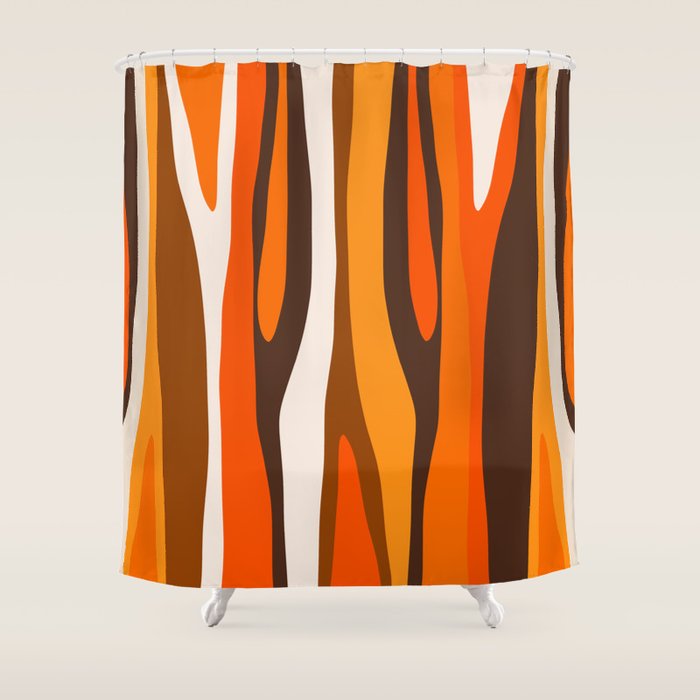 Wild Stripes Abstract Pattern in 70s Brown and Orange Shower Curtain Gallery Image 1