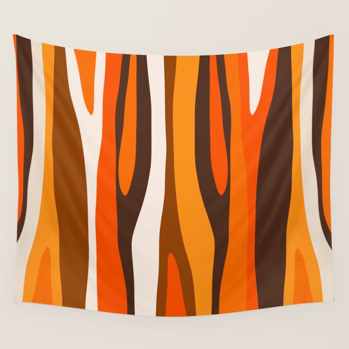 Wild Stripes Abstract Pattern in 70s Brown and Orange Wall Tapestry Gallery Image 4