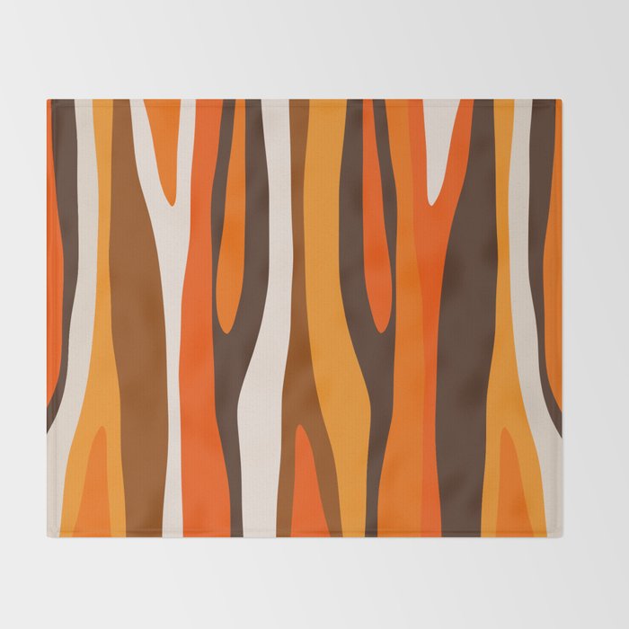 Wild Stripes Abstract Pattern in 70s Brown and Orange Throw Blanket Gallery Image 2