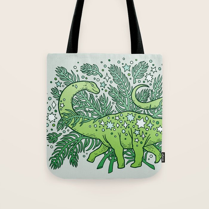 Evergreen Apatosaurus | Dinosaur Cosmic Festive Art Tote Bag Gallery Image 1