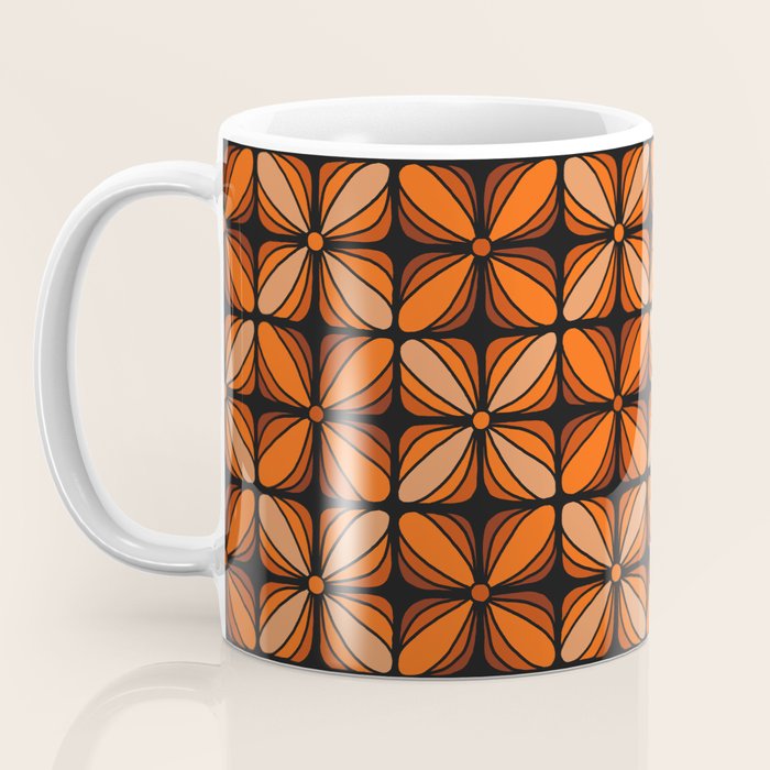 Retro 70s square mod flowers orange brown Coffee Mug Gallery Image 3