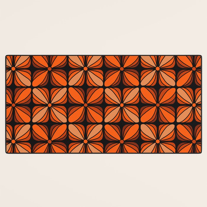 Retro 70s square mod flowers orange brown Desk Mat Gallery Image 3