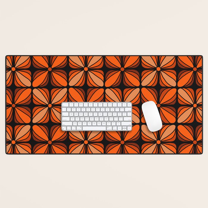 Retro 70s square mod flowers orange brown Desk Mat Gallery Image 1