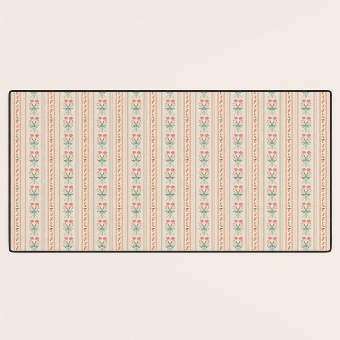 Vintage rose flower bouquet stripe art pattern Desk Mat Gallery Image 3