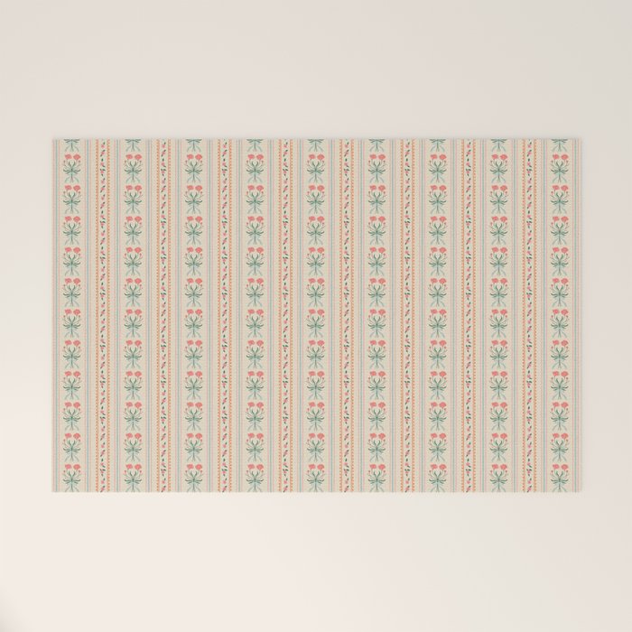 Vintage rose flower bouquet stripe art pattern Welcome Mat Gallery Image 1