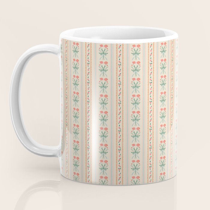 Vintage rose flower bouquet stripe art pattern Coffee Mug Gallery Image 3
