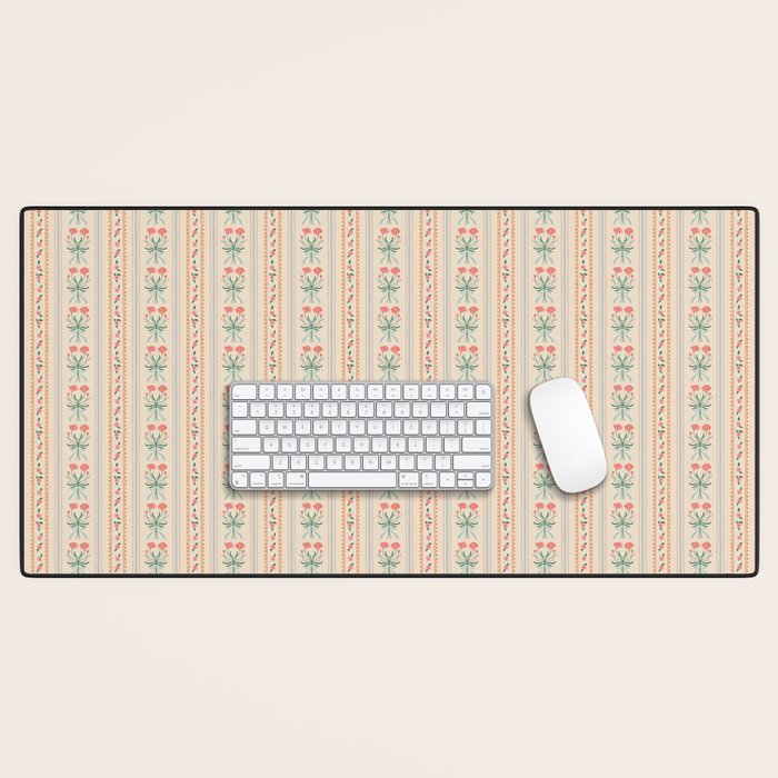 Vintage rose flower bouquet stripe art pattern Desk Mat Gallery Image 1