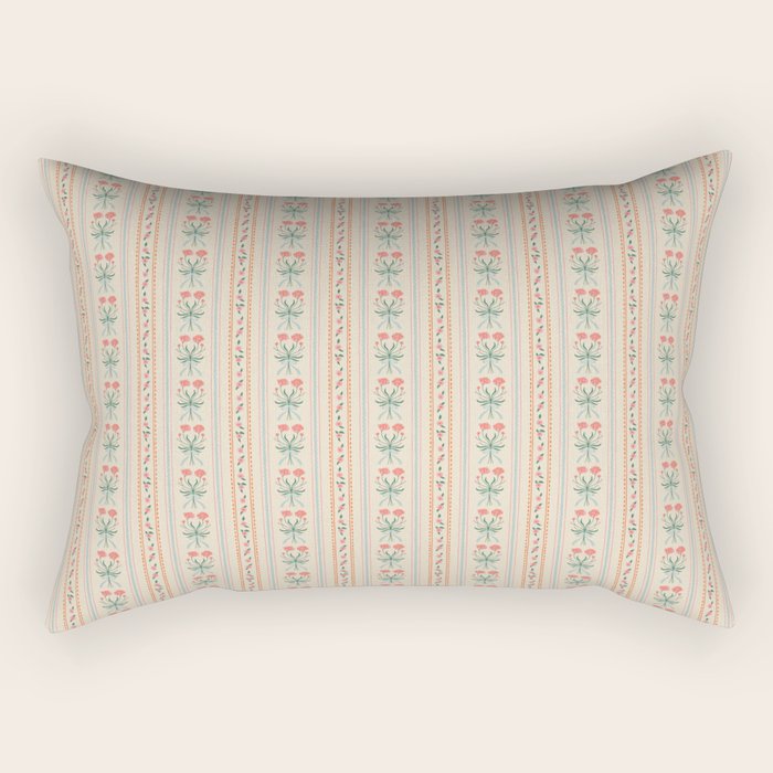 Vintage rose flower bouquet stripe art pattern Rectangular Pillow Gallery Image 1