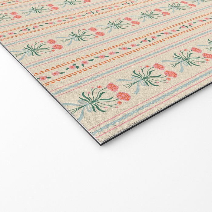 Vintage rose flower bouquet stripe art pattern Welcome Mat Gallery Image 2