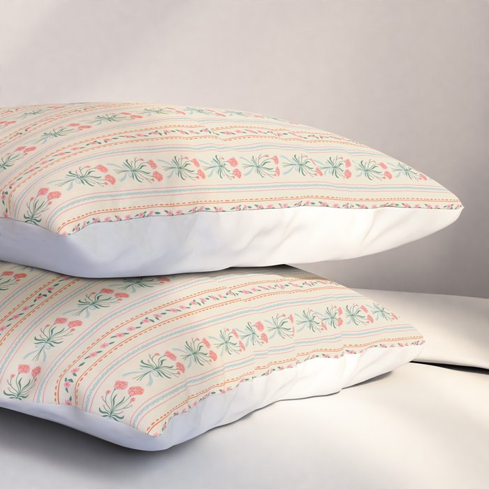 Vintage rose flower bouquet stripe art pattern Pillow Sham Gallery Image 3