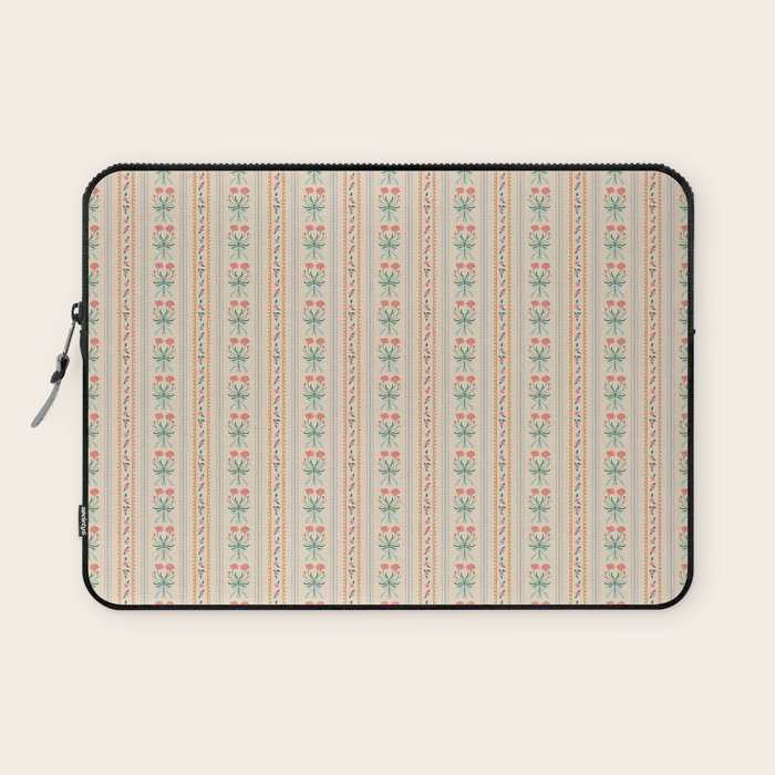 Vintage rose flower bouquet stripe art pattern Laptop Sleeve Gallery Image 1