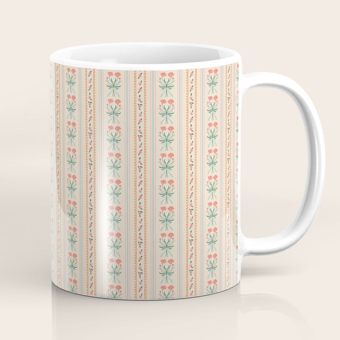 Vintage rose flower bouquet stripe art pattern Coffee Mug Gallery Image 1