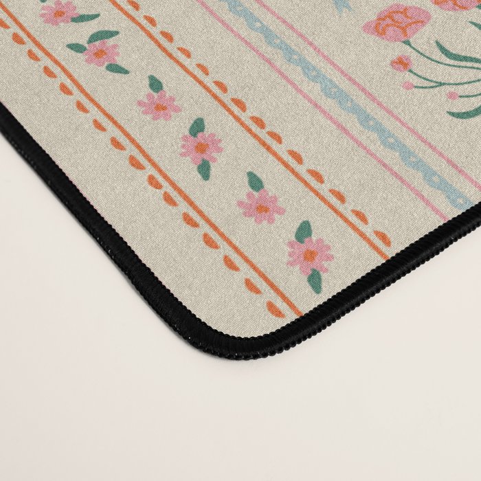 Vintage rose flower bouquet stripe art pattern Desk Mat Gallery Image 4