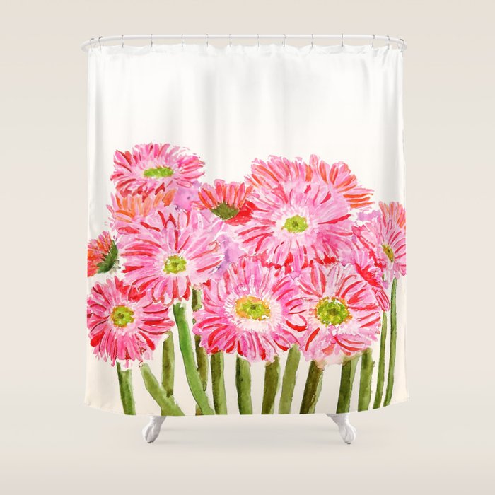 Pink Gerbera Daisy watercolor Shower Curtain Gallery Image 1