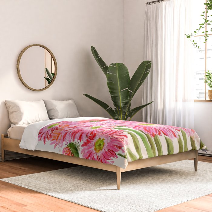 Pink Gerbera Daisy watercolor Comforter Gallery Image 2