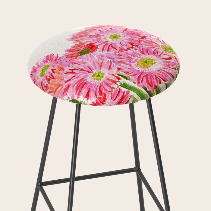 Pink Gerbera Daisy watercolor Stool Gallery Image 2