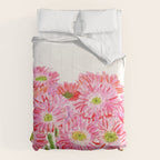 Pink Gerbera Daisy watercolor Comforter Gallery Image 6