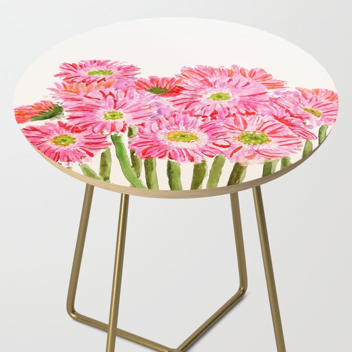 Pink Gerbera Daisy watercolor Side Table Gallery Image 2