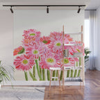 Pink Gerbera Daisy watercolor Wall Mural Gallery Image 1